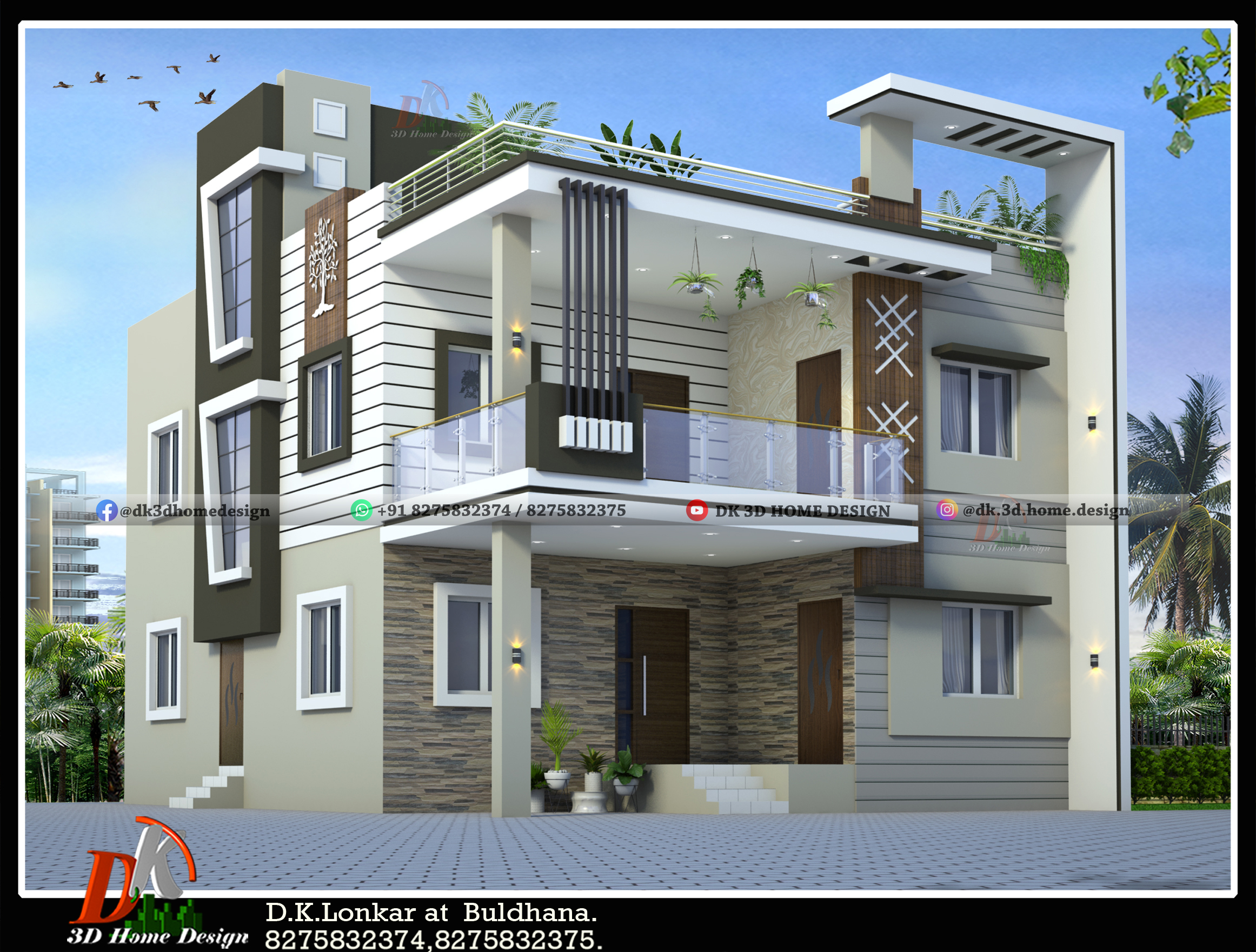 Modern two story bungalow front elevation design