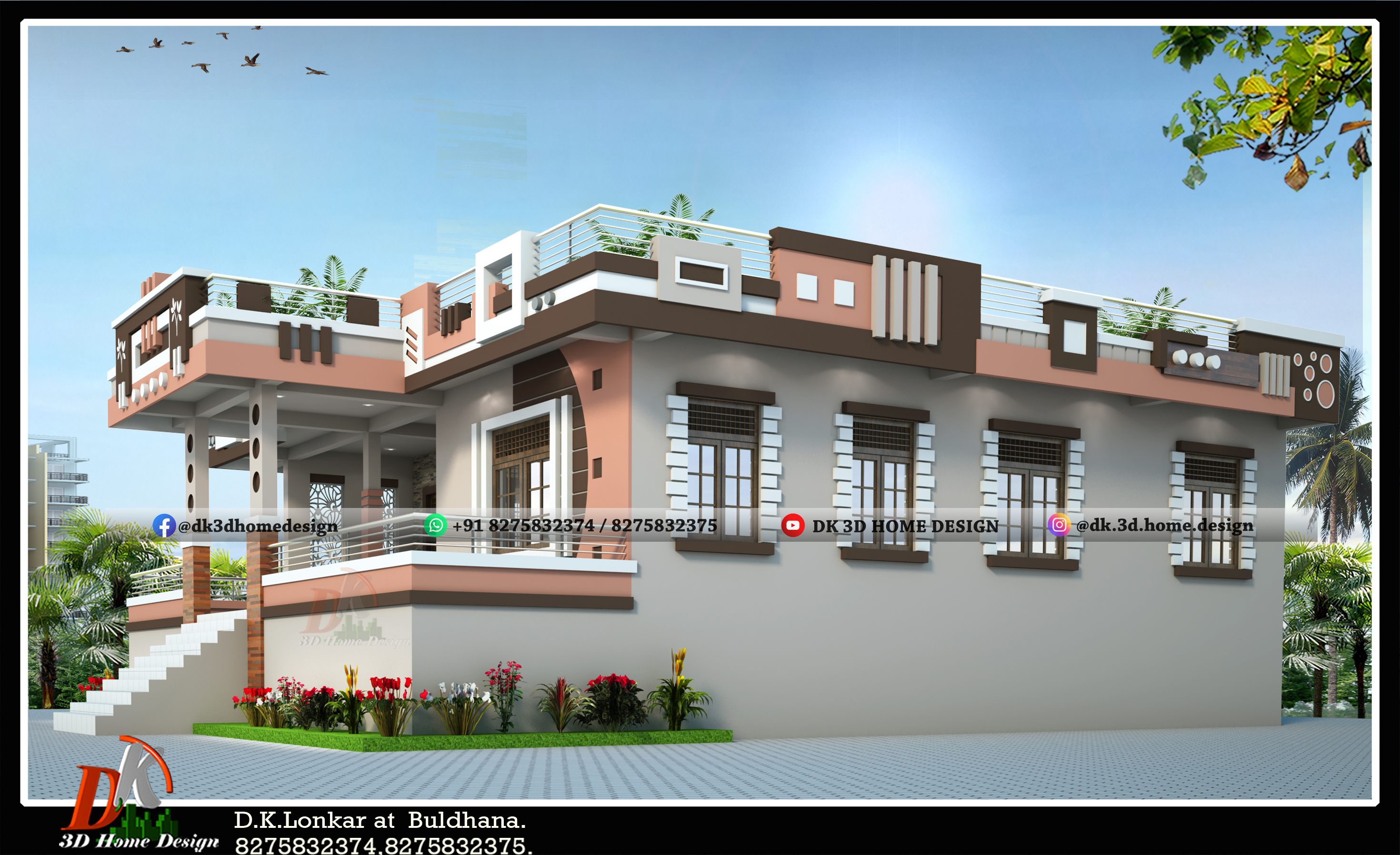 1600 square feet house front elevation design