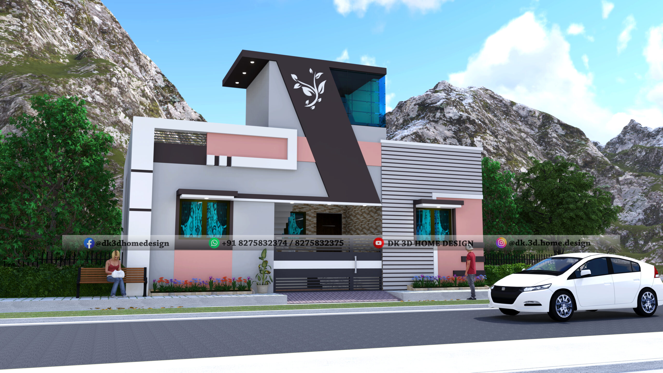 1200 sq ft house front elevation design 3d