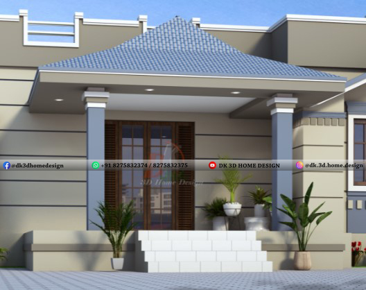 Simple sitout front elevation for single floor house