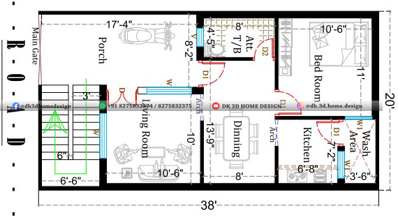 20x38 house plan under 800 sq ft