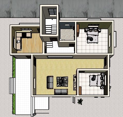 2000 square feet house plan 3d cut section