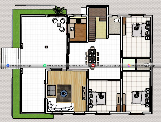 1600 sq ft house plan 3d cut section