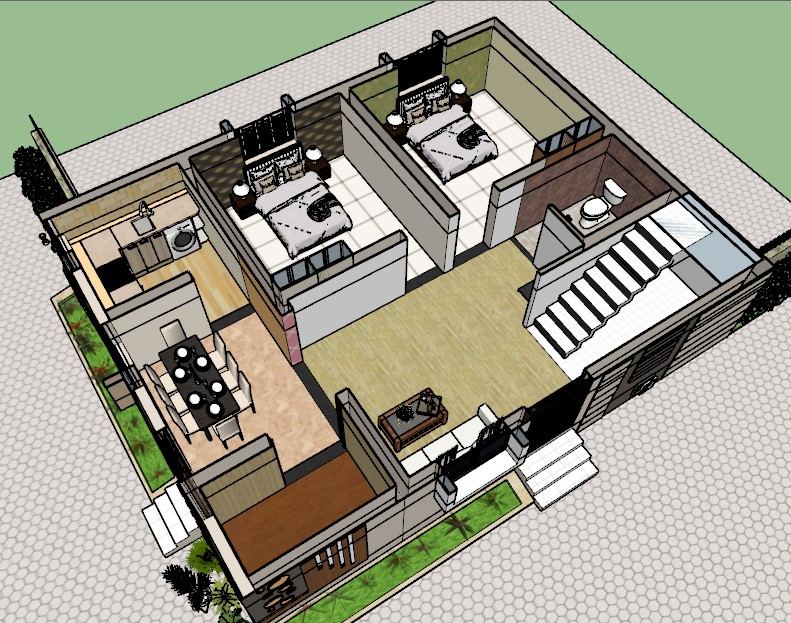 850 square feet house plan 3d