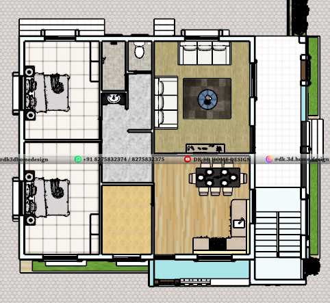 1200 sq ft first floor plan 3d cut section