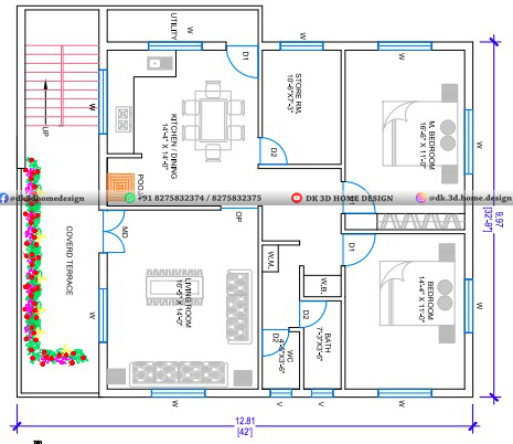 1000-1400 sq ft house plan with ground floor stilt car parking
