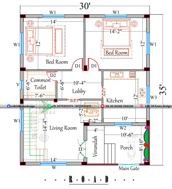 1000 square feet 2BHK House plan In low budget: