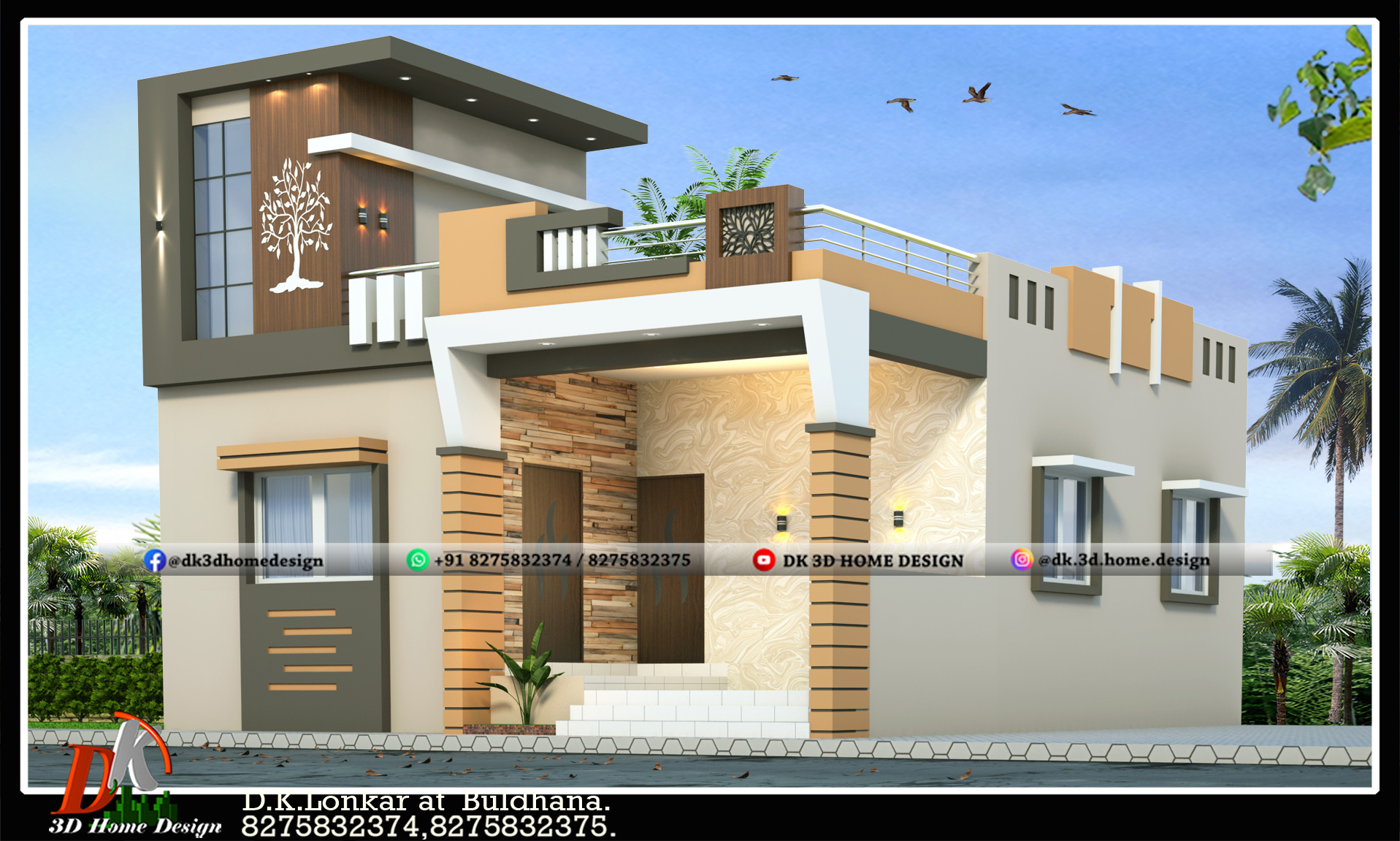 low budget 1000 square feet house front elevation exterior colour combination #1: