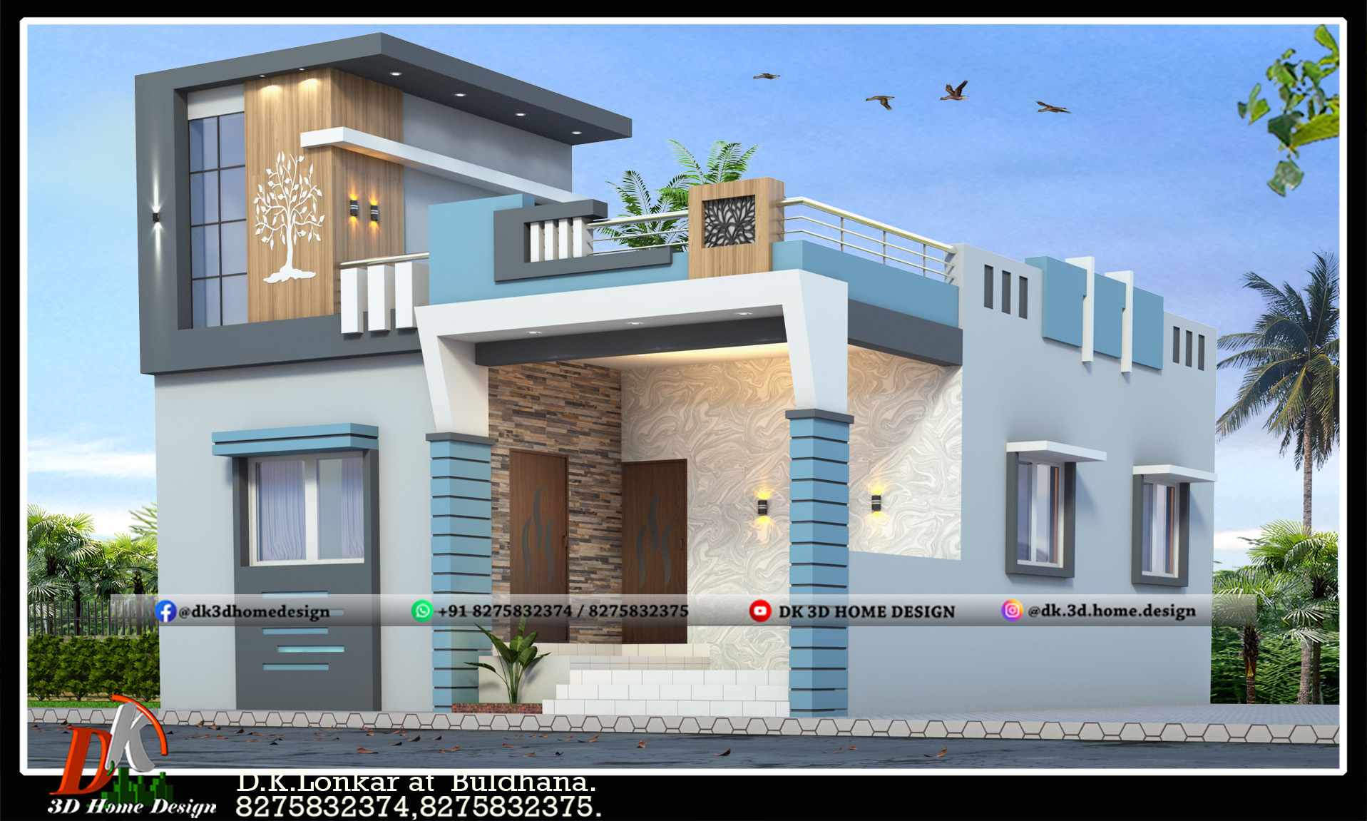 low budget 1000 square feet house front elevation exterior colour combination #2: