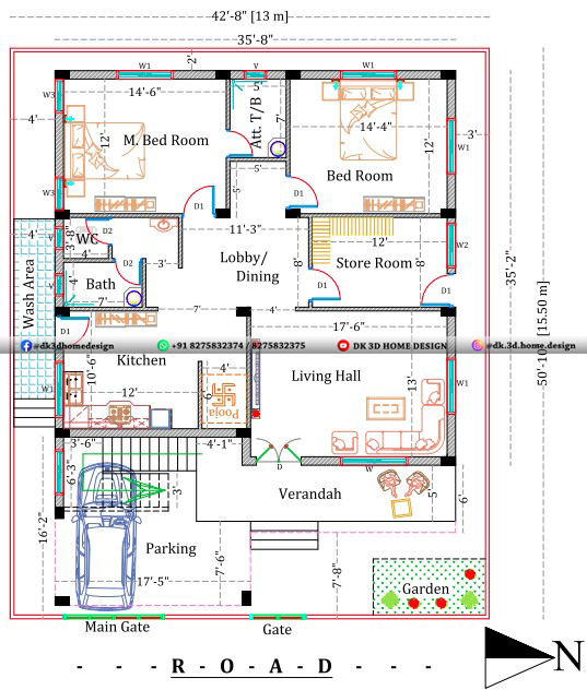 East facing double floor house plan in 35X35 sq ft area