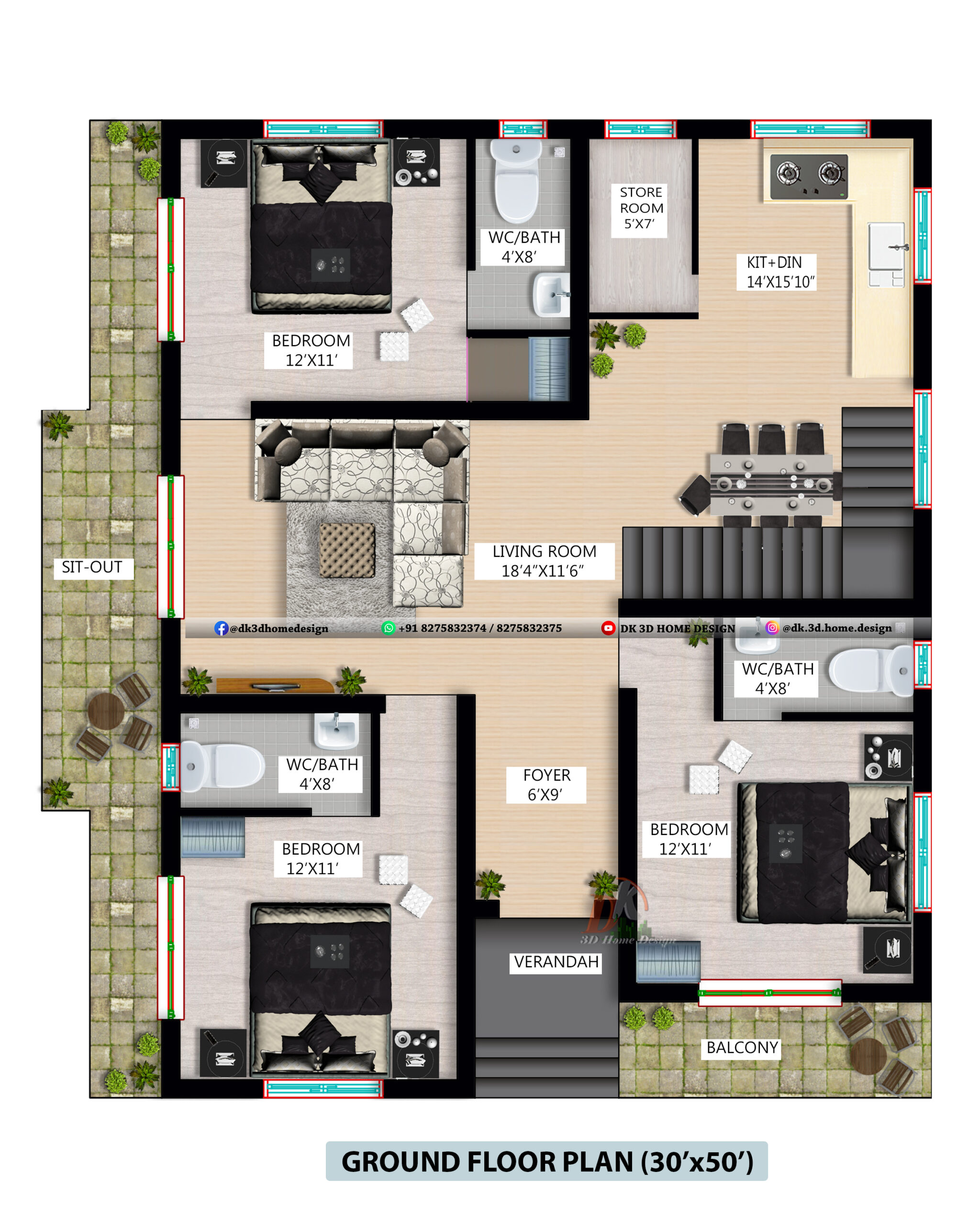 Ground floor 3D Plan 